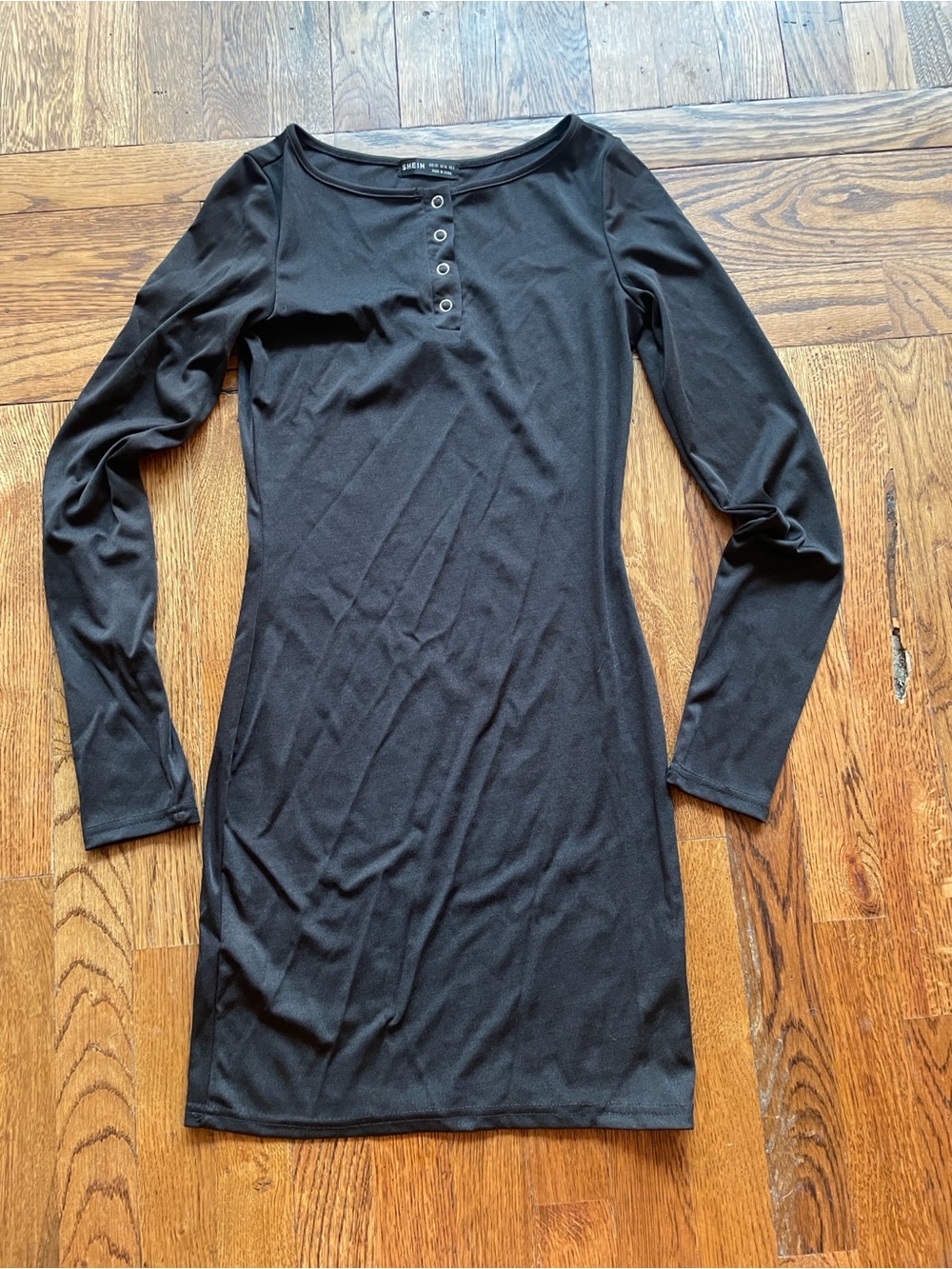 SHEIN Black Long-Sleeve Henley Dress